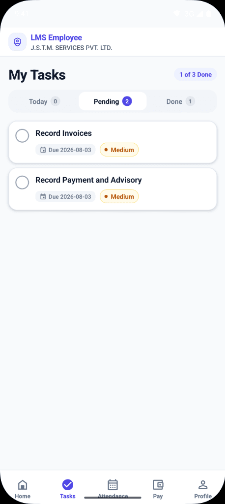LMS Employee: Actionable daily tasks feed & priority management