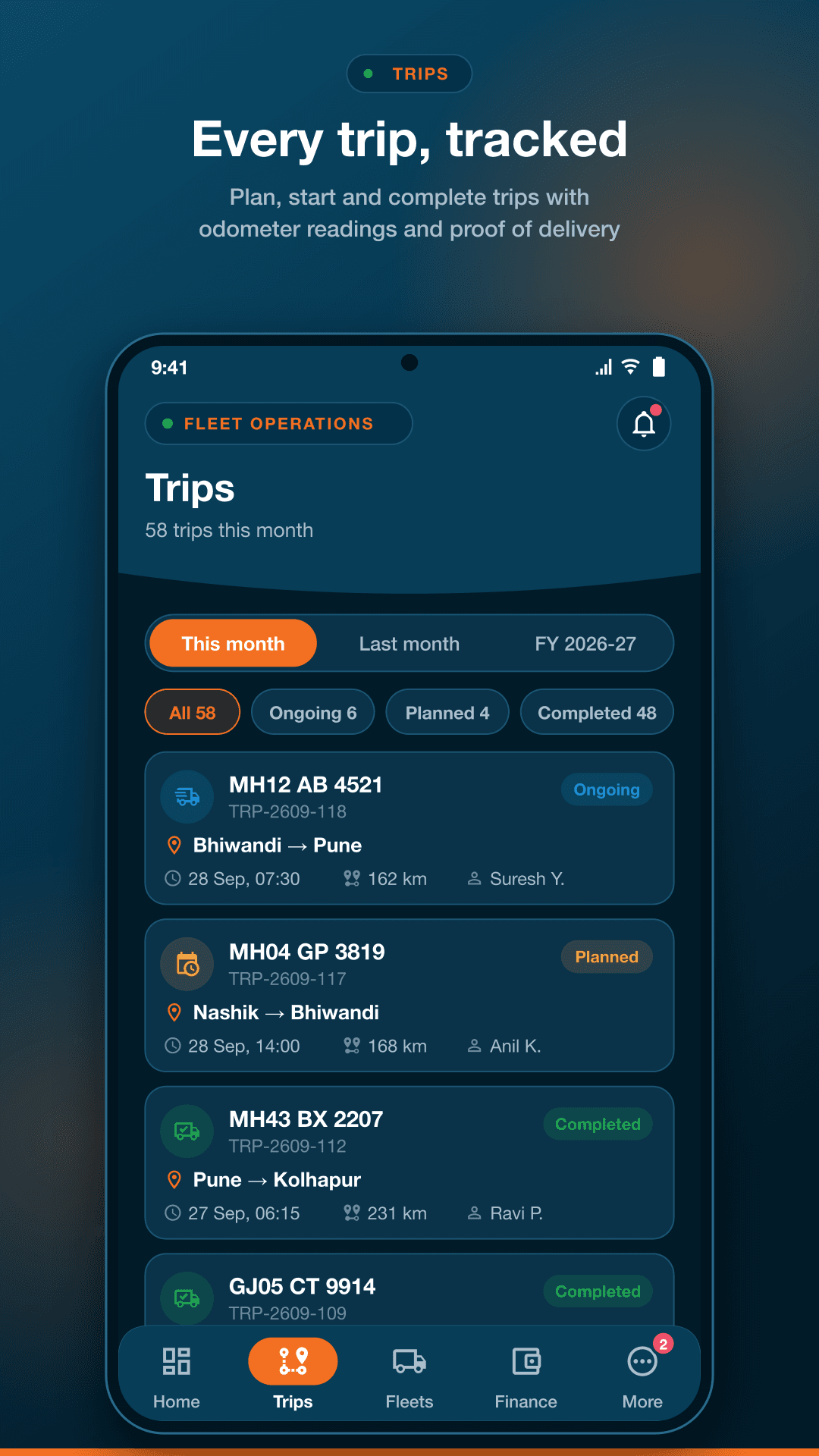 LMS Partner: Trips list with period and status filters